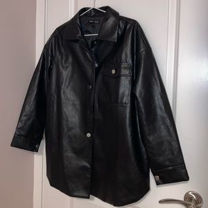 Faux Leather Oversized Black Jacket